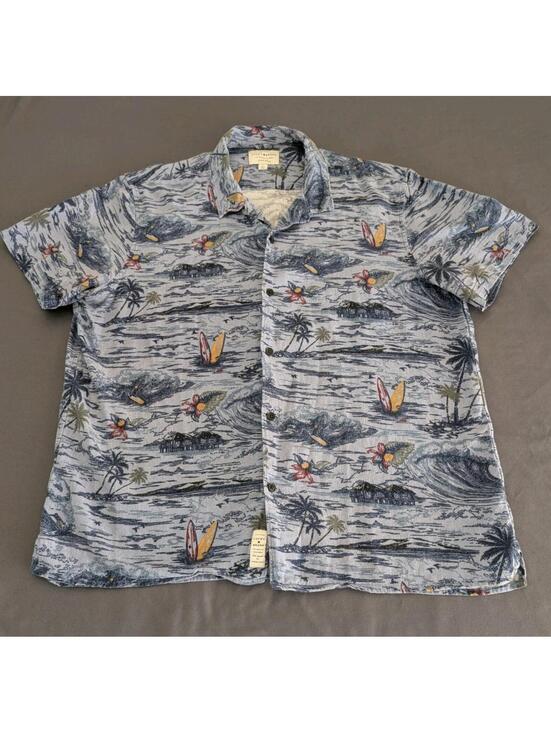 Lucky Brand Other - Lucky Brand Mens L Linen Viscose Blue Hawaiian Short Sleeve Beach Aloha Blue